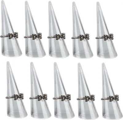 Produktbild von 10er Set Acryl Ringhalter transparent für einzelne Fingerringe, 68x25mm - Schmuckorganizer für stilvolle Aufbewahrung, Präsentationsständer für Ringe, Ausstellungsständer für Juwelier Verkaufsvitrine