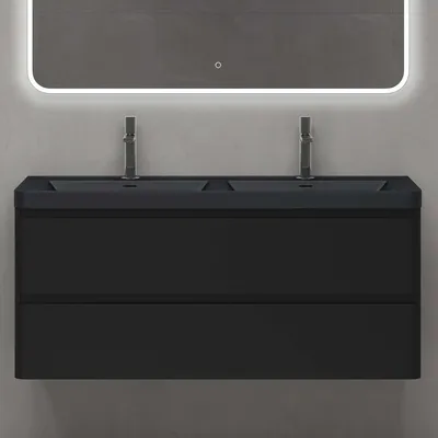 Produktbild von doporro Badmöbel-Set Waschtisch mit Unterschrank Waschbecken mit Waschbeckenunterschrank Matt schwarz 120x48x55cm inkl. Mineralguss-Waschbecken lucca