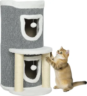 Image de Arbre à chat, deux étages, niches intégrées, GRIS