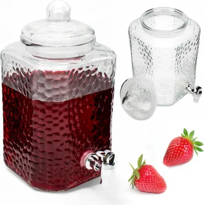 Zdjęcie produktu dla Słój Szklany z Kranikiem 5,5L na Lemoniadę Beczka Duży na Kompot Wodę Sok