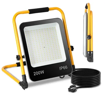 Immagine prodotto di ISOISL, 5 fari LED da cantiere con stativo, lampada da lavoro da 200W, 6000K, riflettore regolabile per cantieri, officine, garage e aree esterne