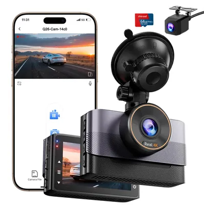 Productafbeelding van 4K Dashcam Voor en Achter, WiFi Dashcam Auto met 64GB SD-Kaart