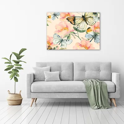 Produktbild von Tulup® Glas-Bild - 100 x 70 - Wandbild aus Glas - Wandkunst - Wandbild hinter gehärtetem Sicherheitsglas - Tiere - Schmetterling Blumen - Mehrfarbig