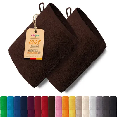 Produktbild von EllaTex PARIS 2er Set Waschhandschuhe 15x21 cm – 100% Baumwolle, 500 g/m² Frottier, in Farbe: Chocolate
