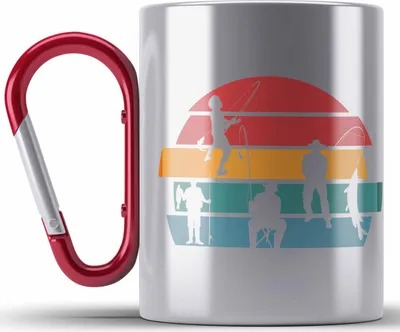 Produktbild von Trendation - Vintage Angler Edelstahl Tasse Karabiner Geschenk Fischer zum Angeln als Geschenkidee für Angler (Rot)