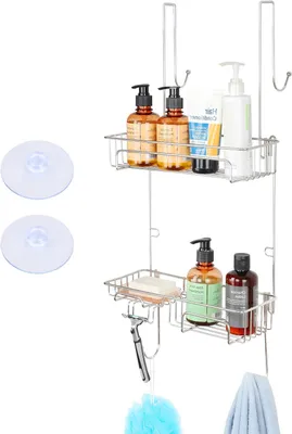 Produktbild von Duschregal mit 2 Etagen – Badezimmer-Aufbewahrungsregal – Duschorganizer – Edelstahl – 31 x 12 x 66 cm