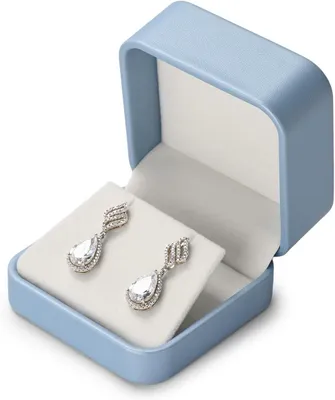 Image de Boîte de rangement pour bijoux en cuir PU, couleur bleue, dimensions 7x7x4 cm, idéale pour ranger vos bijoux à la maison
