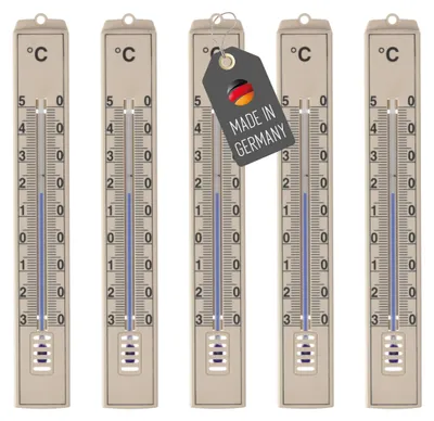 Produktbild von 5 Stück Außenthermometer Set Temperatur -30°C - 50°C Gartenthermometer Analog Kunststoff Thermometer 18cm in Beige für Innen Außen Garten Balkon