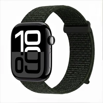 Produktbild von Smartwatch Armband für Apple Watch Series 11 46mm Nylon Textil Band Ersatzband Wechselband Klettverschluss flexibel atmungsaktiv Grün Oliv