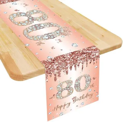 Imagen del producto de Mantel individual para el 80º cumpleaños, color rosa dorado, 180x35 cm, juego para fiestas en el salón