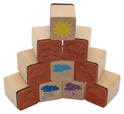 Zdjęcie produktu dla EDUPLAY 220-116 Stempel pogodowy wykonany z drewna ok. 4x3x3 cm, naturalny, 10 sztuk (1 zestaw)