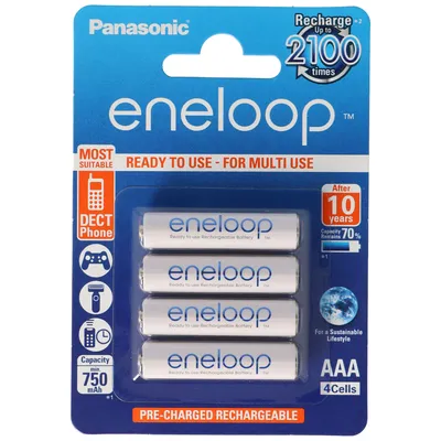 Immagine prodotto di Panasonic eneloop Standard HR-4UTGB blister con 4 batterie AAA eneloop, blister di 4 batterie ricaricabili Eneloop Micro AAA LR03