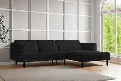 Produktbild von Ecksofa Designersofa AGADA in Stoff Poso Schwarz Ottomane Rechts