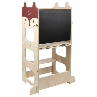Produktbild von 2 in 1 Lernturm für Kinder,Montessori Stehhilfe mit Tafel,Holz Verwandelbar Lernturm Kleinkind Küchenhelfer Tritthocker für ab 1 Jahr(Fuchs-Stil)