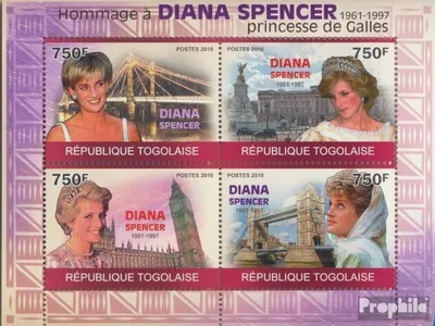 Produktbild von Briefmarken Togo 2010 Mi 3549-3552 Kleinbogen (kompl. Ausgabe) postfrisch Hommage an Diana Spencer (1961 - 1997)