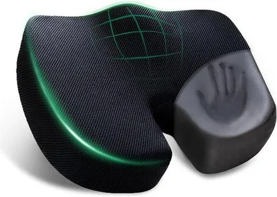 Immagine prodotto di Cuscino ergonomico a forma di cuneo Unyqoos® realizzato in schiuma viscoelastica al carbone attivo, con rivestimento traspirante in rete 3D, base antiscivolo e rivestimento lavabile