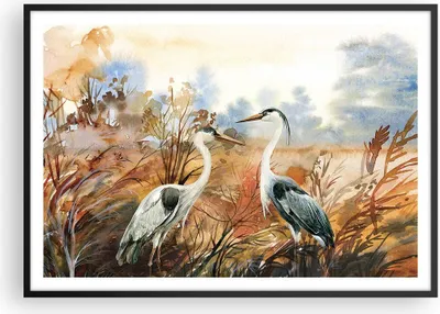 Produktbild von Gerahmtes Poster - Schwarzer Rahmen - Kraniche Vögel Herbst - 100x70 cm - Wand Bild - Wanddeko - Wandbilder - Kunstposter - Wandposter - Bilderrahmen - Bilder - Kunstdruck - P2BAA100x70-5077