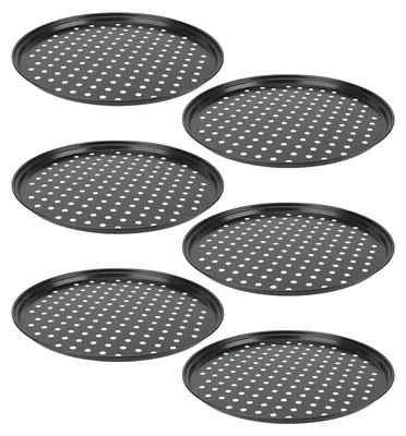 Imagen del producto de TRANKIELO® - 6 bandejas para pizza de 32 cm – Bandejas perforadas para horno – Acero al carbono antiadherente – Ideales para restaurantes y uso doméstico