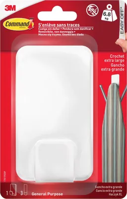 Produktbild von Command Utility Hook, Weiß, XL Heavy Weight, 1 Haken + 3 Klebestreifen - für Innen und Other Items of bis zu 6,8kg, keine Nägel, keine Löcher, kein Bohren