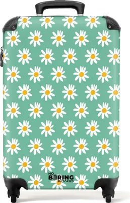 Produktbild von NoBoringSuitcases.com® Koffer Handgepäck Trolley Rollkoffer Kleine Reisekoffer mit 4 Rollen - Türkis mit Gänseblümchen - Cabin Size < 55x40x23 cm & 55x40x20 cm - Fotokoffer - Kabinenkoffer - BoardgepäckHandgepäck Koffer 55x35x20 cm, 36L,
