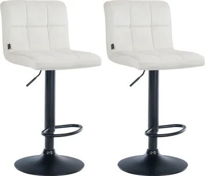 Image de set de 2 tabourets de bar en velours - Tabouret - Réglable en hauteur & pivotant à 360° | Couleur : crème | Couleur de base : noir