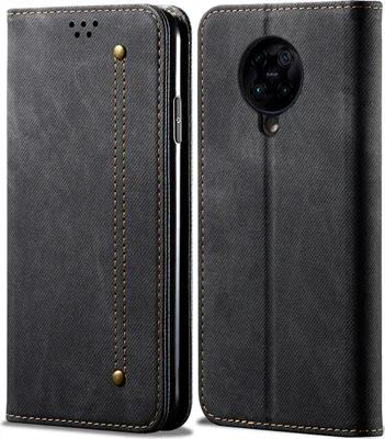Produktbild von Xiaomi Poco F2 Pro Hülle, LaimTop Denim Leder Brieftasche Magnetverschluss Flip Bookstyle Schutzhülle mit Standfunktion für Xiaomi Poco F2 Pro Xiaomi Poco F2 Pro Schwarz