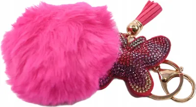 Produktbild von Schmetterling Pompom Schlüsselanhänger - Flauschiger Fell-Anhänger für Taschen, Tolles Geschenk