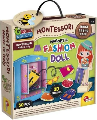 Immagine prodotto di Bambola magnetica da vestire Giocattolo Montessori in legno, gioco creativo di vestire, gioco di moda e fantasia