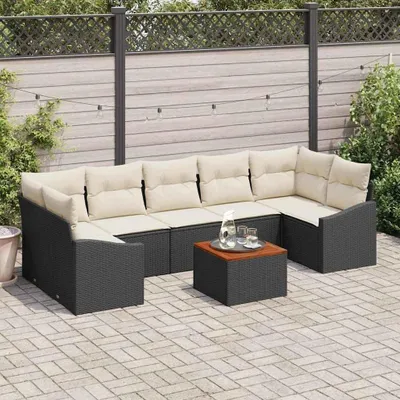 Produktbild von 8-teiliges Gartensofa-Set mit Kissen aus schwarzem Poly-Rattan, modular, wetterfest und UV-beständig für Terrasse und Außenbereich