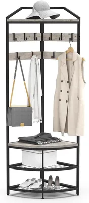 Produktbild von Wandgarderobe – Kleiderstange – Organisation für den Eingangsbereich – Mit Schuhablage – 50x50x181 cm – Grau
