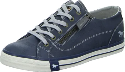 A single blue sneaker is shown from a side-angle on a white background.