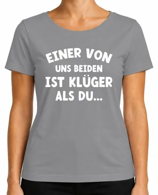 Productafbeelding van Eén van ons is slimmer, grappig spreekwoord, humoristisch dames T-shirt, grijs, maat M