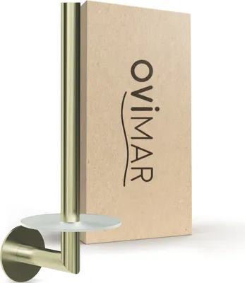 Produktbild von ovimar Ersatzrollenhalter Giskesanden Gold zum Kleben 3M | aus Edelstahl und Glas | Toilettenpapier Rollen Aufbewahrung ohne Bohren selbstklebend bis zu 2 Rollen | auch als Küchenrollenhalter
