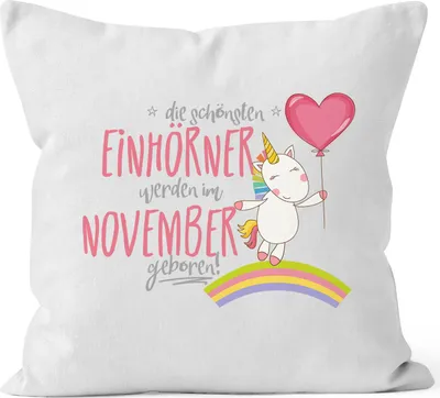 Produktbild von Kissenbezug die schönsten Einhörner werden im November geboren Kissen-Hülle Deko-Kissen 40x40 Baumwolle MoonWorks® weiß 40cm x 40cm