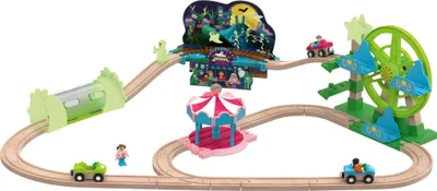 Produktbild von LUPILU® Holzschienenbahn Freizeitpark Geisterbahn Licht Riesenrad Karussell