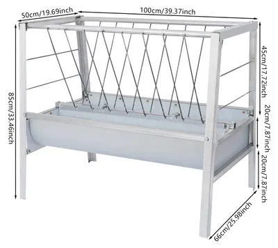 Produktbild von Ziegen-Heuraufe und Getreidetrog - 2-in-1 doppelseitiger Futterständer - 200 l Fassungsvermögen - Robuster verzinkter Stahl - 100 x 85 x 66 cm - Weiß