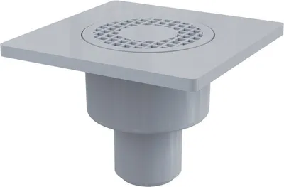 Produktbild von AlcaDrain Bodenablauf 150×150/50 mm mit einem senkrechten Abgang, Rost Grau, Geruchsverschluss mit Sperrwasser