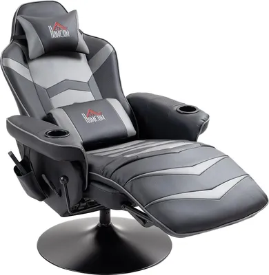 Produktbild von Gaming Stuhl mit Massage, 360° Drehbar, 6 Massagepunkte, Fußstütze, abnehmbare Kopfstütze, Kunstleder, 79,5 x 82,5 x 111,5 cm, GrauAoso