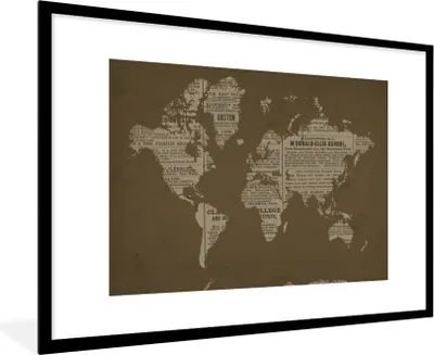Produktbild von MuchoWow® MuchoWow® Gerahmtes Poster Weltkarte - Retro - Zeitung 90x60 cm - Poster mit zchwarzem Bilderrahmen - Wanddekoration - Fotos