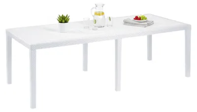 Produktbild von Gartentisch Roma, Rechteckiger ausziehbarer Esstisch, ausziehbarer Gartentisch in Rattan-Optik, 100 % Italy, 150x90h72 cm, Weiß