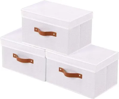 Zdjęcie produktu dla Zestaw składanych koszyków do przechowywania z uchwytami – pojemniki do szaf i na ubrania – białe – zestaw 3 sztuk – 33 x 23 x 20 cm