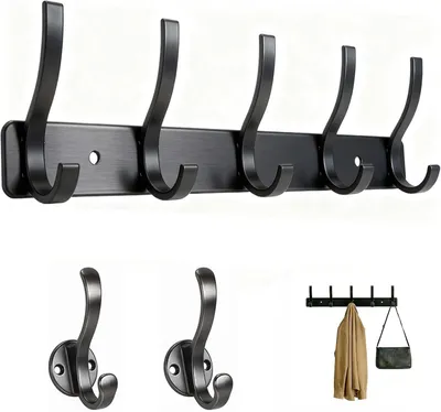 Productafbeelding van Zwarte kleerhaken, 3 stuks, ruimtebesparend, voor in de garderobe