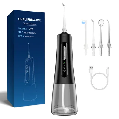 Produktbild von Leistungsstarker Munddusche, Elektrischer Zahnreiniger, 4 Modi & 4 Düsen, Kabellose Munddusche, IPX7 Wasserdichter Mundduschen-Flosser