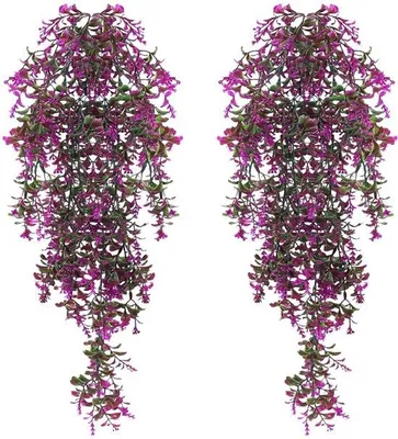Productafbeelding van Kunstplanten voor balkon en beplanting, 2 stuks, geschikt voor binnen en buiten, kunstbloemen, rood kunststof.