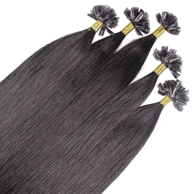 Image de hair2heart Premium Extensions cheveux humains raides - 25 mèches 1 g 60cm 4/0 brun moyen