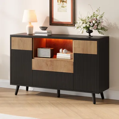 Produktbild von okwish Küchen-Sideboard mit 4 Schubladen,Kommode mit Türablagen und verstellbaren Einlegeböden,Aufbewahrungsschrank für Küche,Weiß