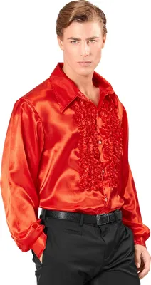 Immagine prodotto di Camicia a balze in raso rosso anni '70 retrò da M a XXL camicia da festa camicia pop M/L - 52