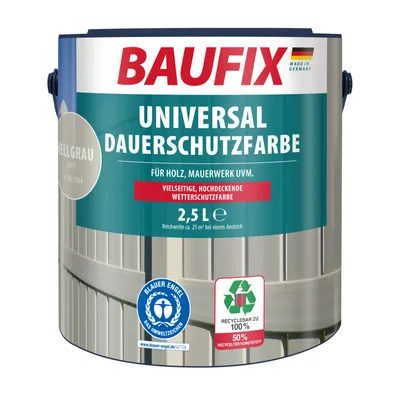 Produktbild von BAUFIX Universal Dauerschutzfarbe hellgrau matt, 2.5 Liter, Wetterschutzfarbe