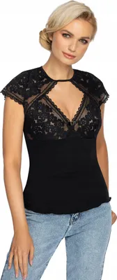 Obrázok produktu pre ROSE Dámske čipkované tričko BLACK r. 38