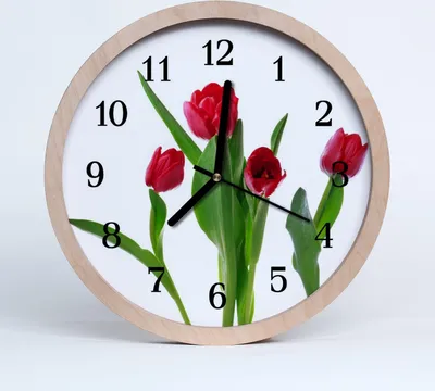 Produktbild von Holzuhr 30fi cm wanduhr - Tulpen Blumen